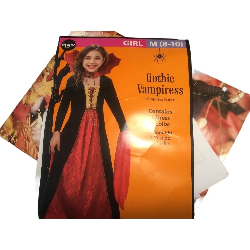 Gothic Vampiress Halloween Dress Costume- girls size M (8-10)- Dress up Fantasy.